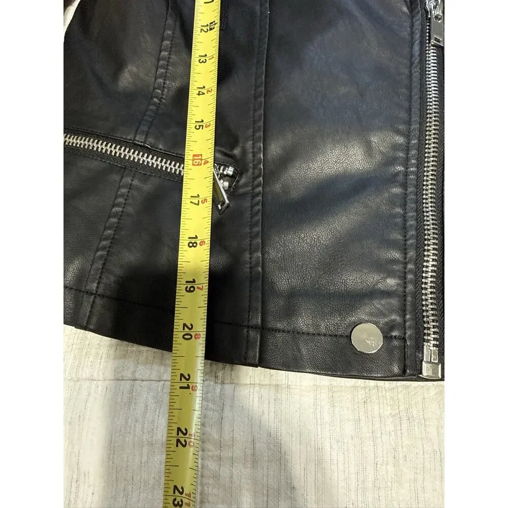 Chaser Black Faux Leather Puff Sleeve Moto Biker Jacket Womens XSmall - Picture 6 of 9